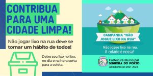 Read more about the article CAMPANHA “CIDADE LIMPA”. PREFEITURA PEDE À POPULAÇÃO PARA NÃO JOGAR LIXO NAS RUAS.